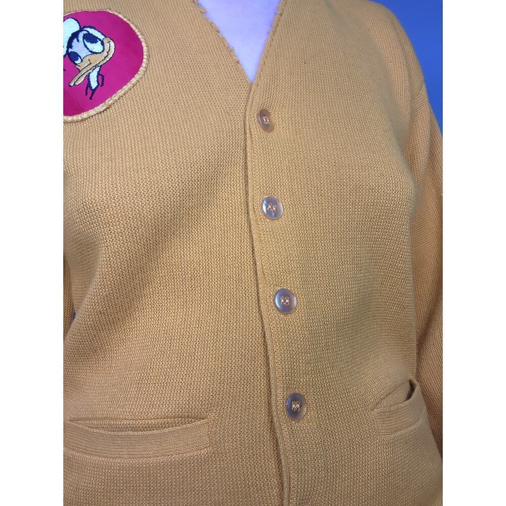 50 60 Rare Vtg Campus Yellow Preppy Retro School Disney Sweater Donald Duck Sz M - Picture 5 of 9